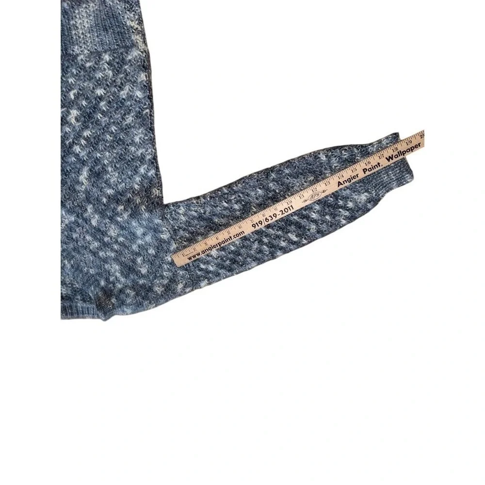 Handmade Crochet Sweater unisex XL Blue/Gray White Speckled V-Neck Pullover cozy